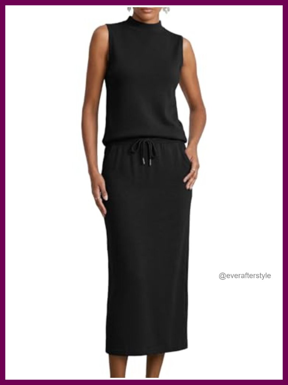 Women's 2 Piece Sleeveless Mock Neck Midi Skirt Set